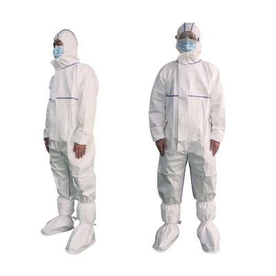 Full Body En14126 Waetrproof White Laminate Fabric 60GSM Disposable Protective Coverall with Bound Seams