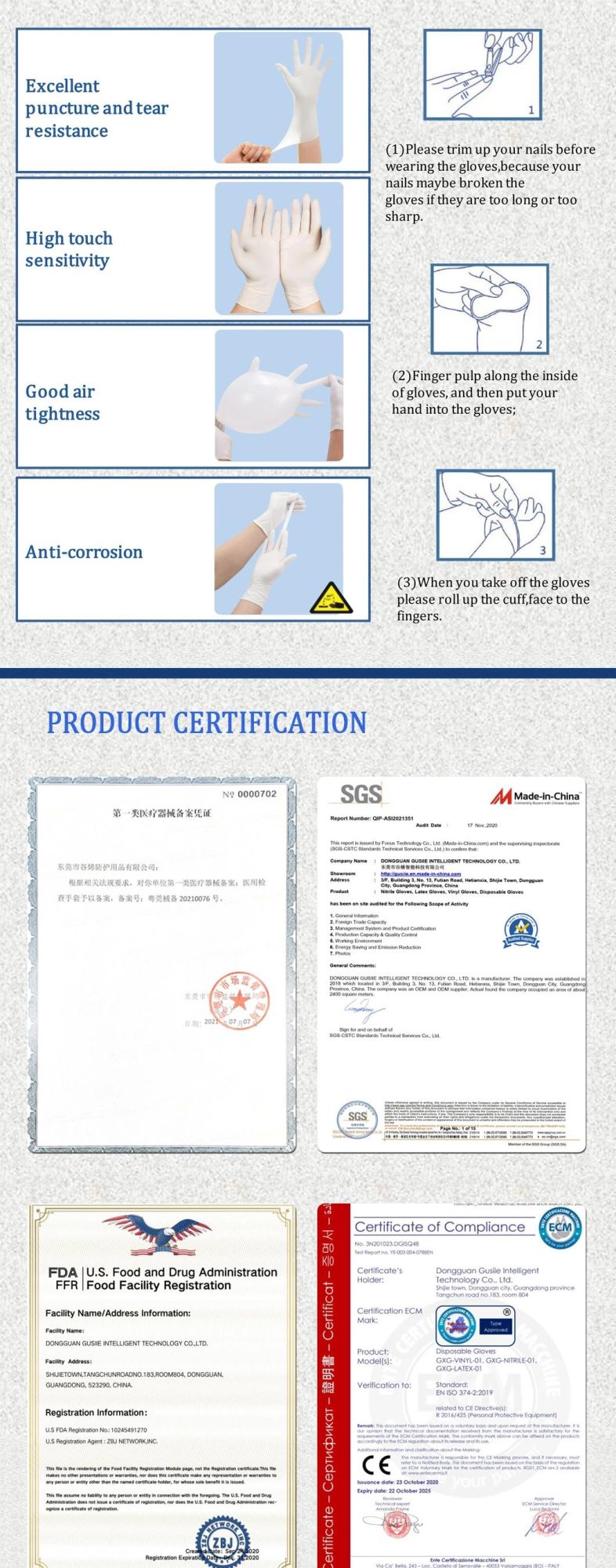 Wholesale Prices Non Sterile of Disposable Medical Examation Latex, Large Gloves