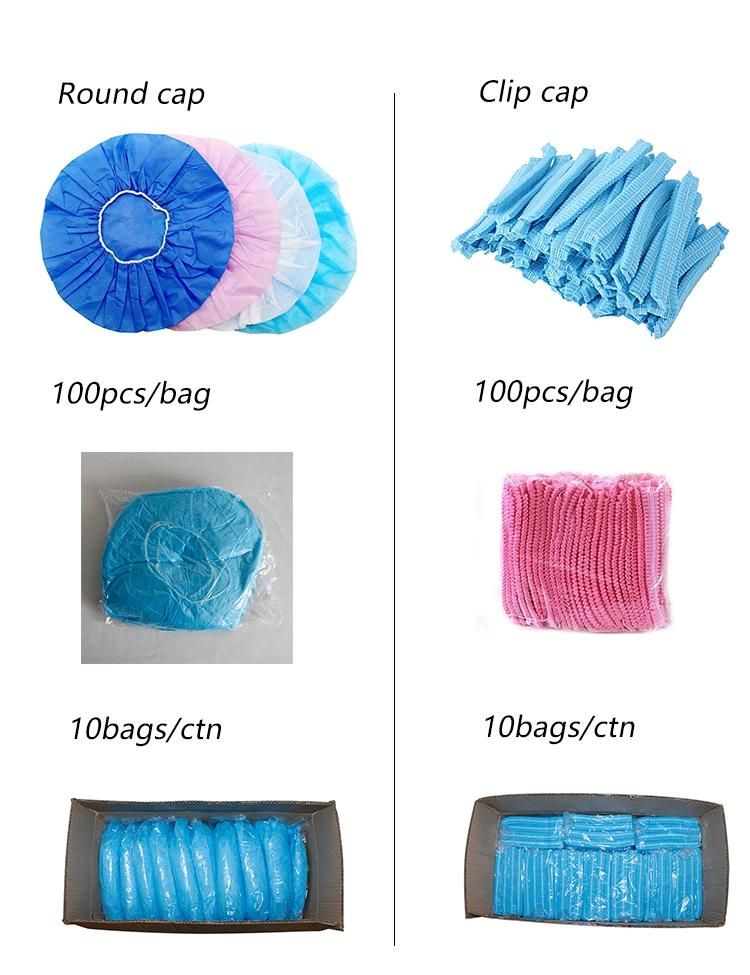 Hot Selling Disposable Non Woven Clip Cap Bouffant Cap Blue Clip Cap 21inch