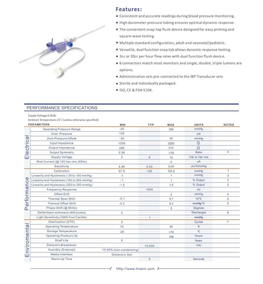 Medical Instrument China Factory Supply Dbpt-0203 Hisern Medical Blood Pressure Transducer