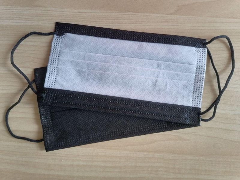 High Performance 3 Ply Disposable Non-Woven Fabric Medical Earloop Black Color Face Mask