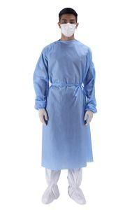 FDA Ce Certified Knitted Cuff Disposable Protection PP Coating Non Woven Fabric Blue Isolation Gown