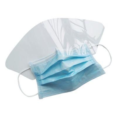 Disposable Face Mask with Eye Protection Shield Anti Foggy Anti Flying Spittle 3ply Mask with Face Shield Plastic Sheet