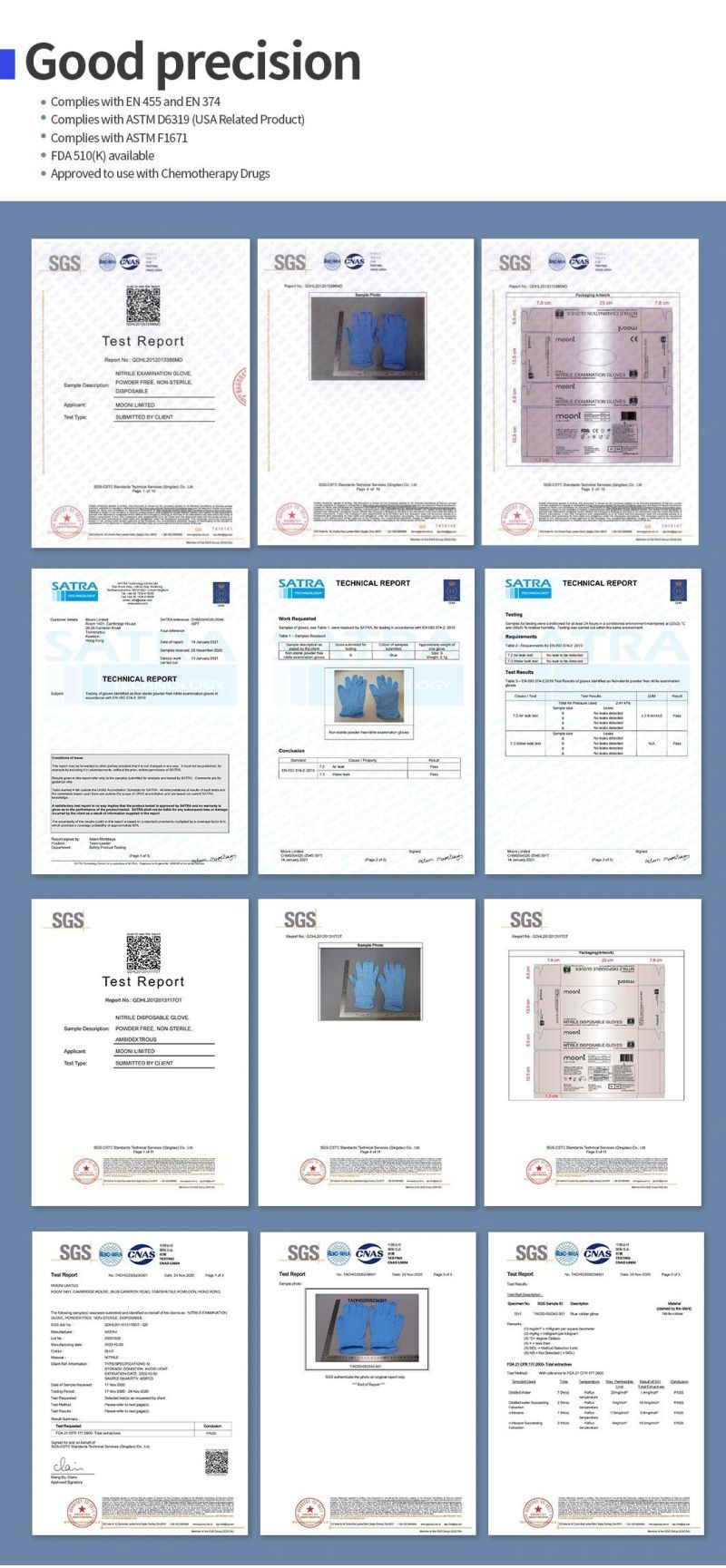 Professional Manufacture 100PCS/Box Nitrile Gloves /Powder Free Exam Gant Nitrile