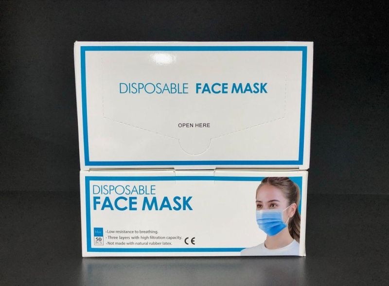 3 Ply Blue Non Woven Protective Wholesale Hypoallergenic Disposable Custom Face Mask
