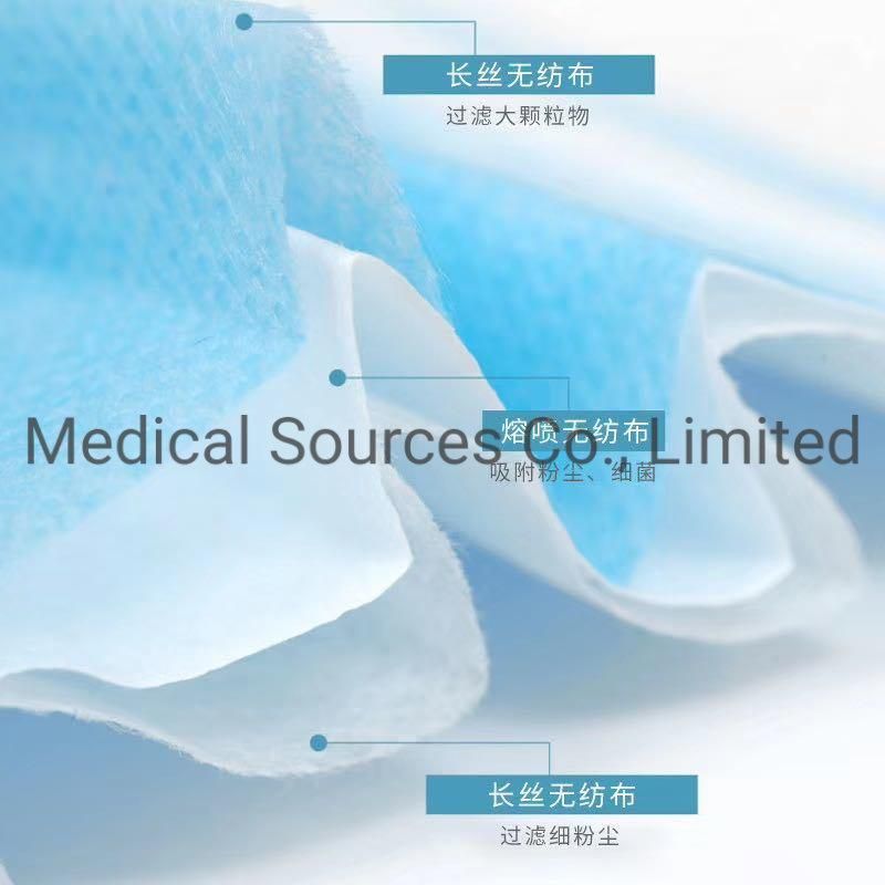 Surgical/Hospital/Medical/Protective/Safety/Nonwoven Activated Carbon Dust/Paper/Dental/SMS/Mouth 3ply Disposable Face Mask with Elastic Ear-Loops/Tie-on