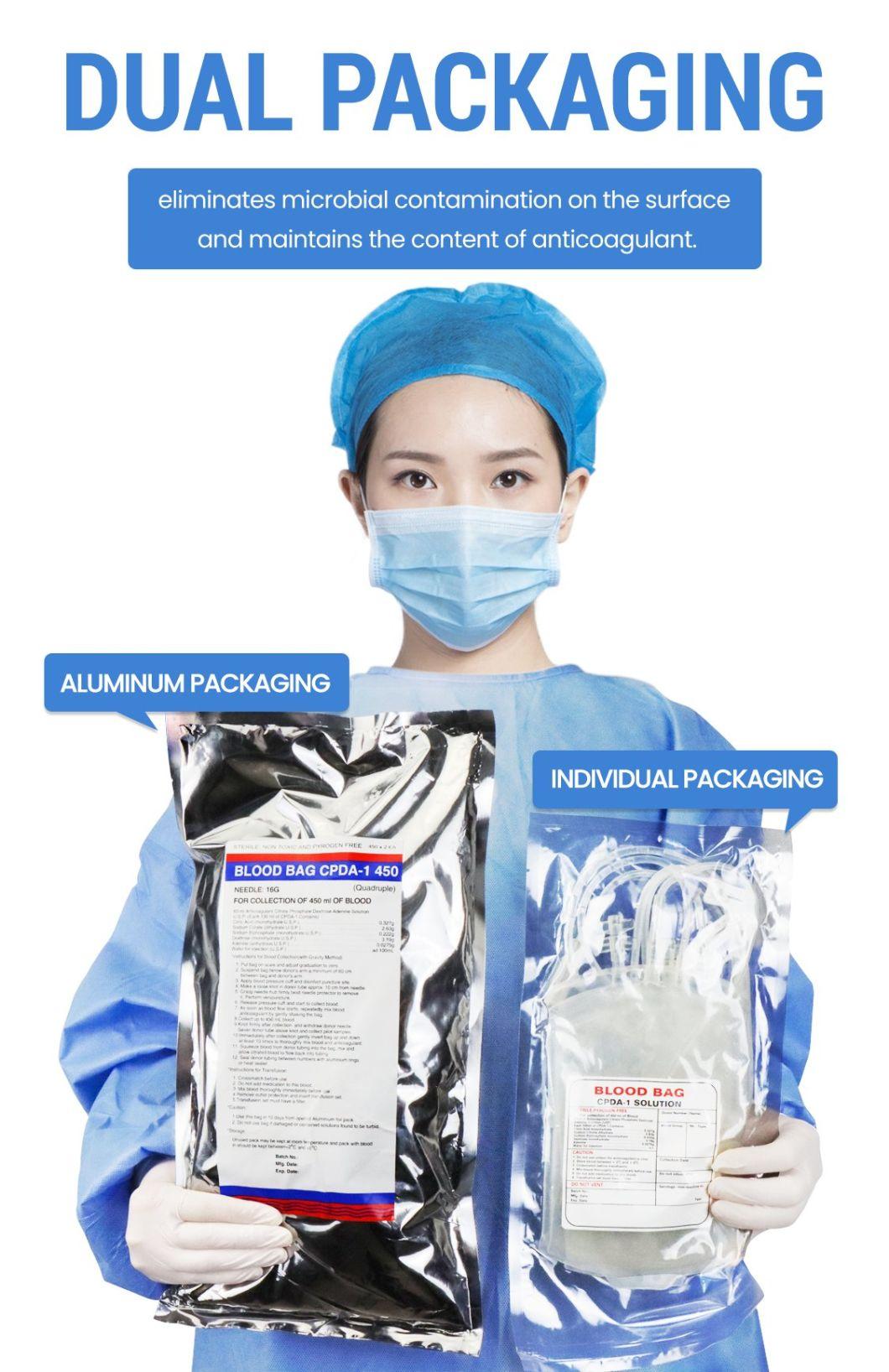 Disposable 350ml Quadruple Blood Collection Bag Cpda-1/Cpd+Sagm