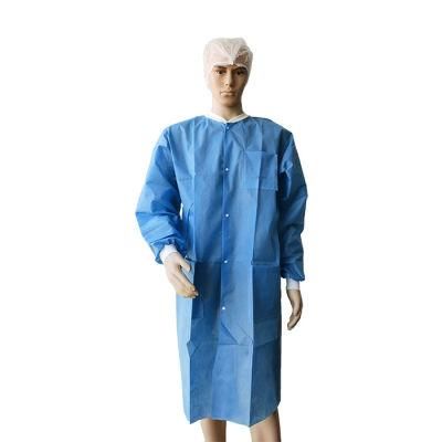 Cool and Strong No-Wrinkle Professional Disposable SMS Knee Length Lab Coat Medical Blue Warming Jacket