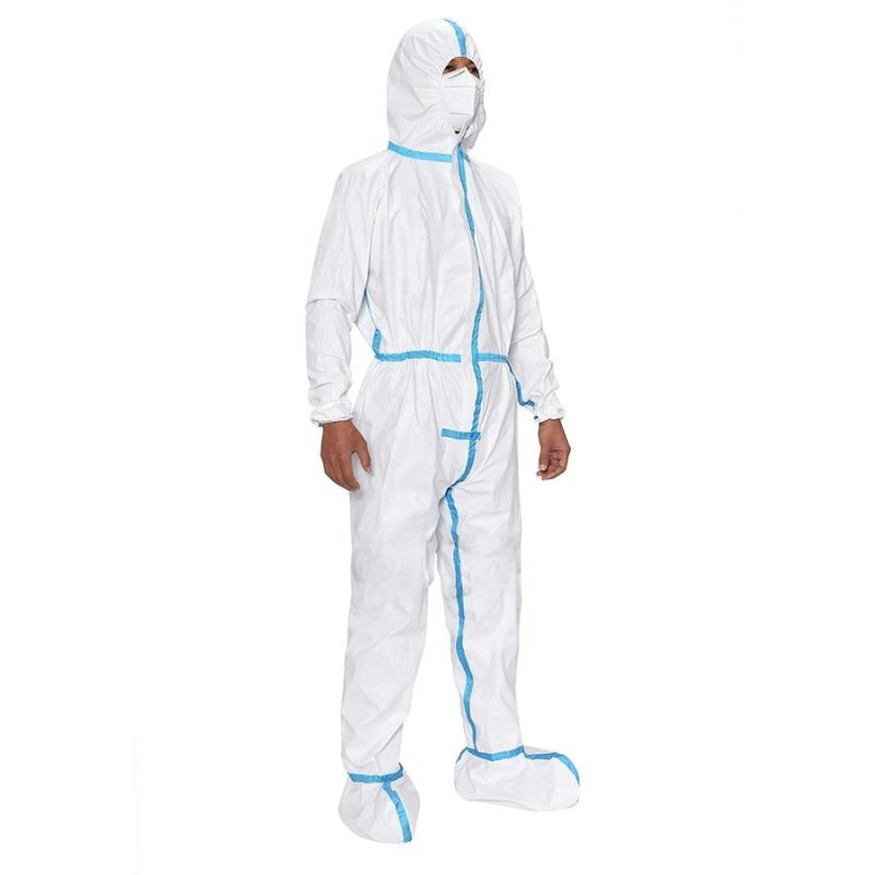 Disposable Isolation Hooded Uniforms Protective Equipment with Tape for Hospital Doctor and Nurse