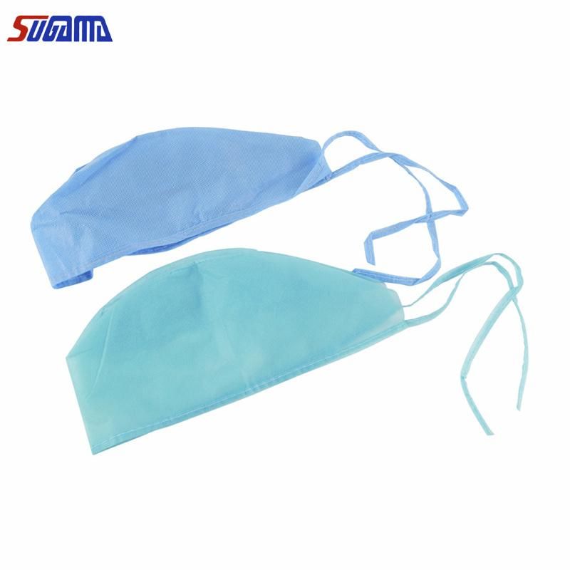 Disposable PP Nonwoven Head Cover Hospital Doctor Surgical Hood Cap with Ties