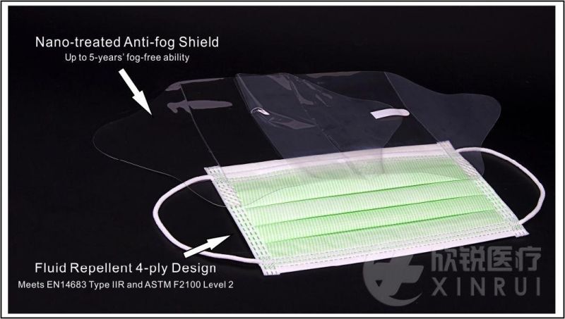 4-Ply Non-Woven Dental Surgical Face Mask with Eye Shield Visor Ear-Loop