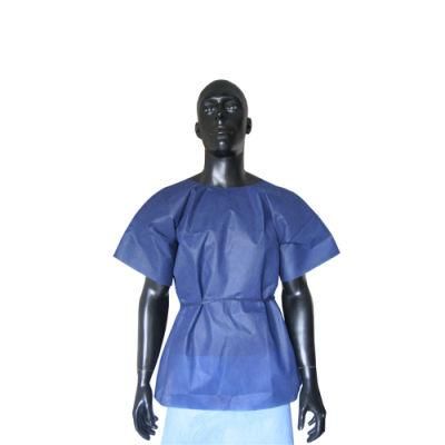 Round Collar Disposable Patient Clothes Short Style with Tie-on