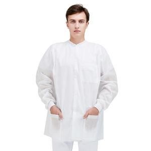 White/Blue Wholesale Good Quality Nonwoven Breathable Disposable Lab Coat Lab Gown