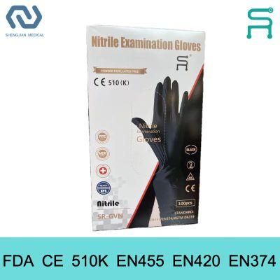 FDA 510K Black Powder Free Disposable Nitrile Examination Gloves