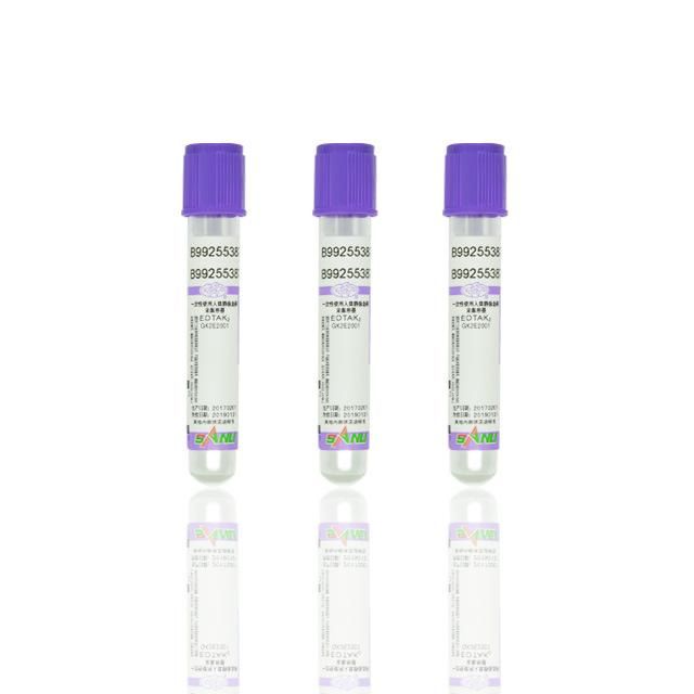 Medical Disposable Purple Cap Vacuum Blood Collection Pet Glass K2 K3 EDTA Tube CE Approval