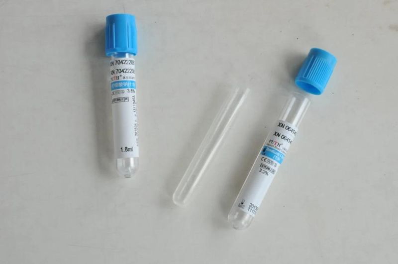 Blood Collection Tube, Sodium Citrate Tube, 9nc (3.2%) , Blue Cap with CE, ISO 13458-3.6ml