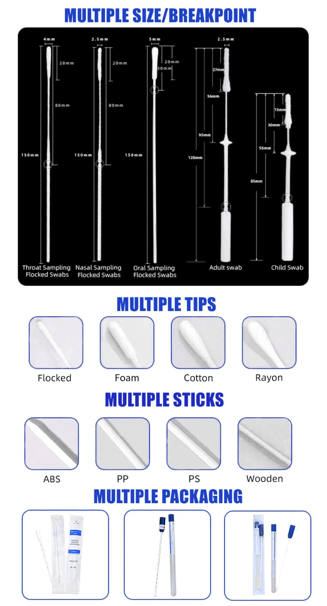 Disposable Sterile Sampling Nylon Flocked Nasopharyngeal Swabs for Nasal Sample Collection