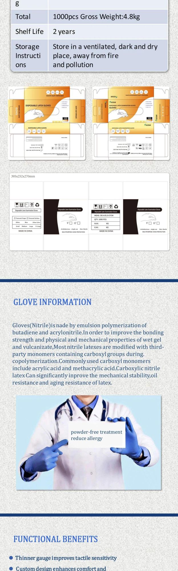 Factory with CE and FDA in Stock Disposable Nitrile Latex Glove Medical Examination Large Gloves