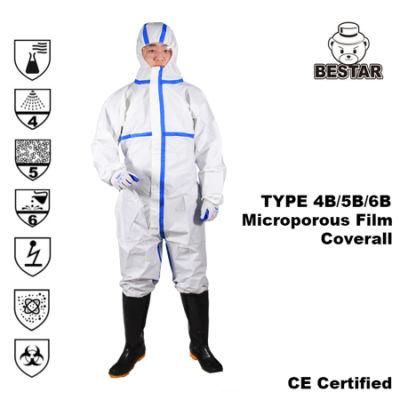 CE Certified Type 4/5/6 En14126 Medical Microporous Film Coverall