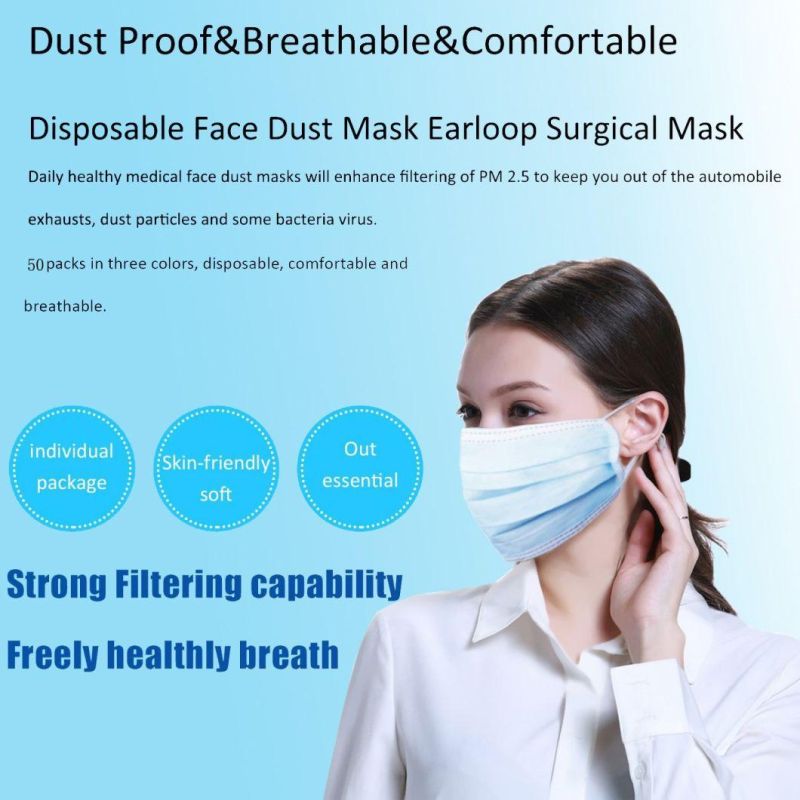 3-Ply High Quality Non-Woven Surgical Face Mask Disposable with Earloop