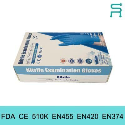 Blue Disposable Powder Free Nitrile Examination Gloves with 510K En455