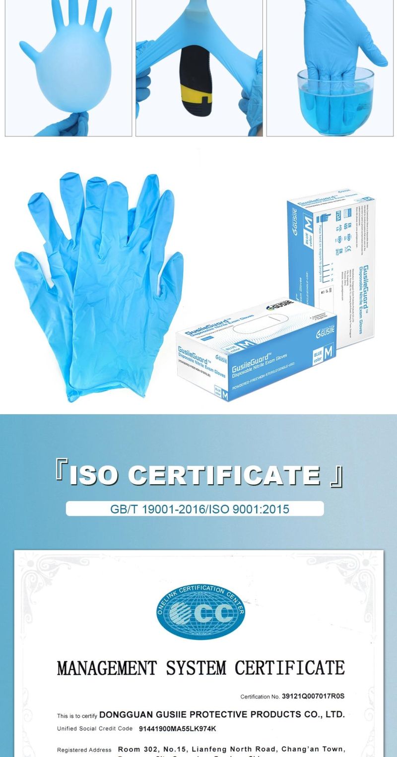 Disposable Blue Nitrile Gloves Powder Free for Factory Direct-Selling High-Quality Medical Examination Large Gloves