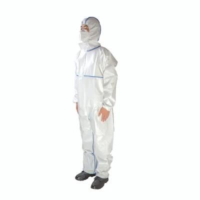 En14126 Type5b/6b CE Certified Cat III Disposable Virus Protection Chemical Medical Microporous Personal Protective Coverall
