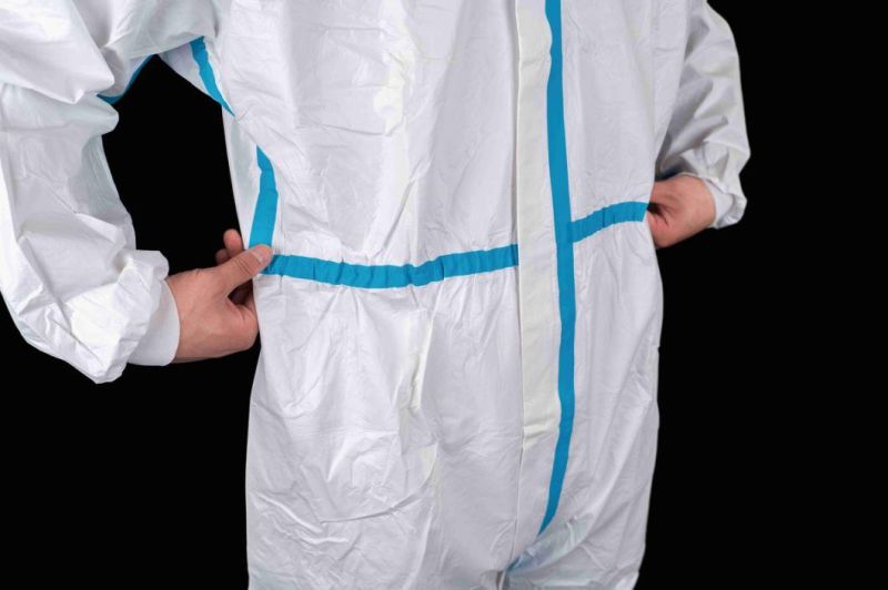 Food Industry Use Disposable Use Type4/5/6 Protective Coverall with Blue Tape