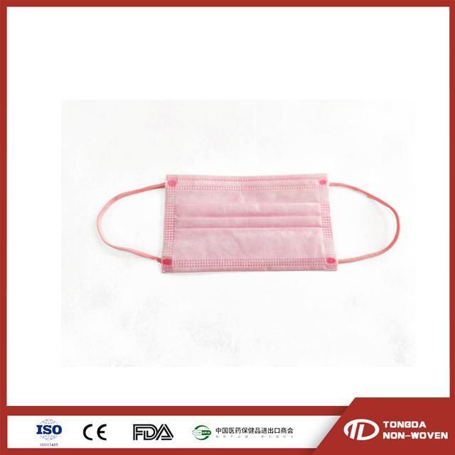 Pink Elastic Type Iir Standard 3 Ply Disposable Face Mask