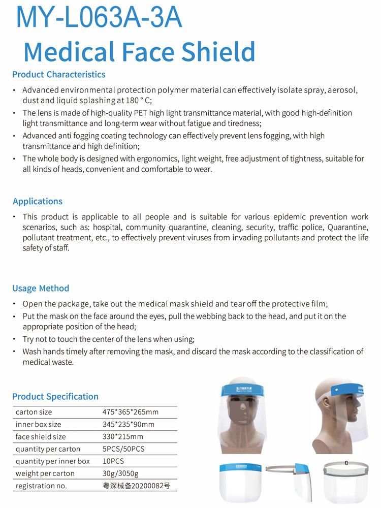 Anti-Fog Medical Full Face Shield Protection Face Mask with Sponge