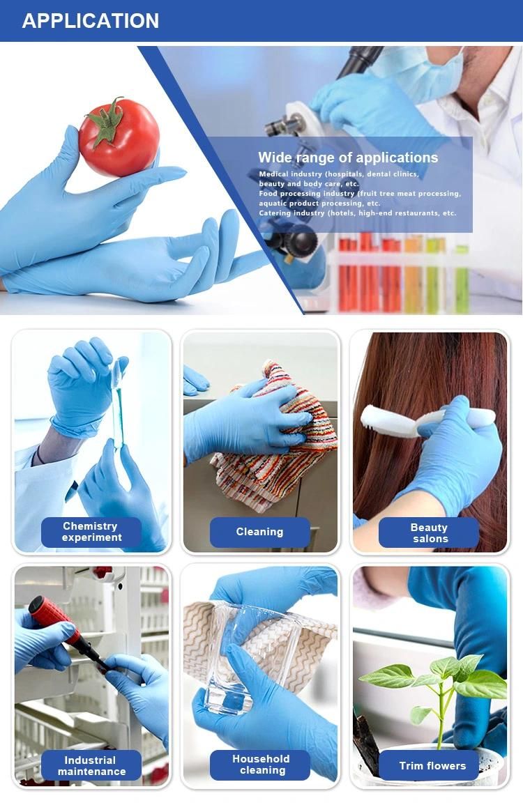 Disposable 100PCS Blue Examination Powder Free Nitrile Gloves for Construction