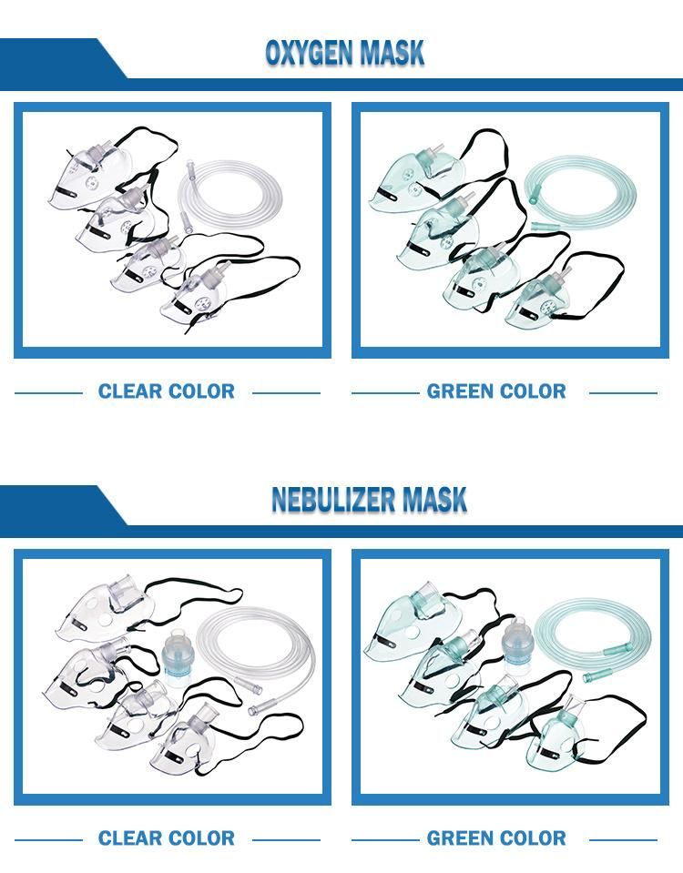 Medical Disposable Transparent Clear Oxygen Mask With Adjustable Nose Clip Medical Grade PVC with Connecting Tube Size S/M/L/XL