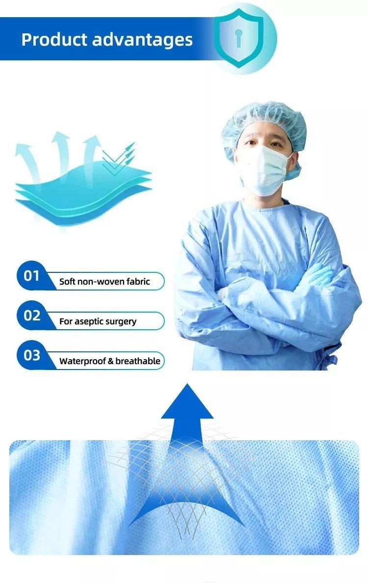 Disposable Sterile Gown SMS Isolation AAMI Level 3 Spunlace Surgical Gowns