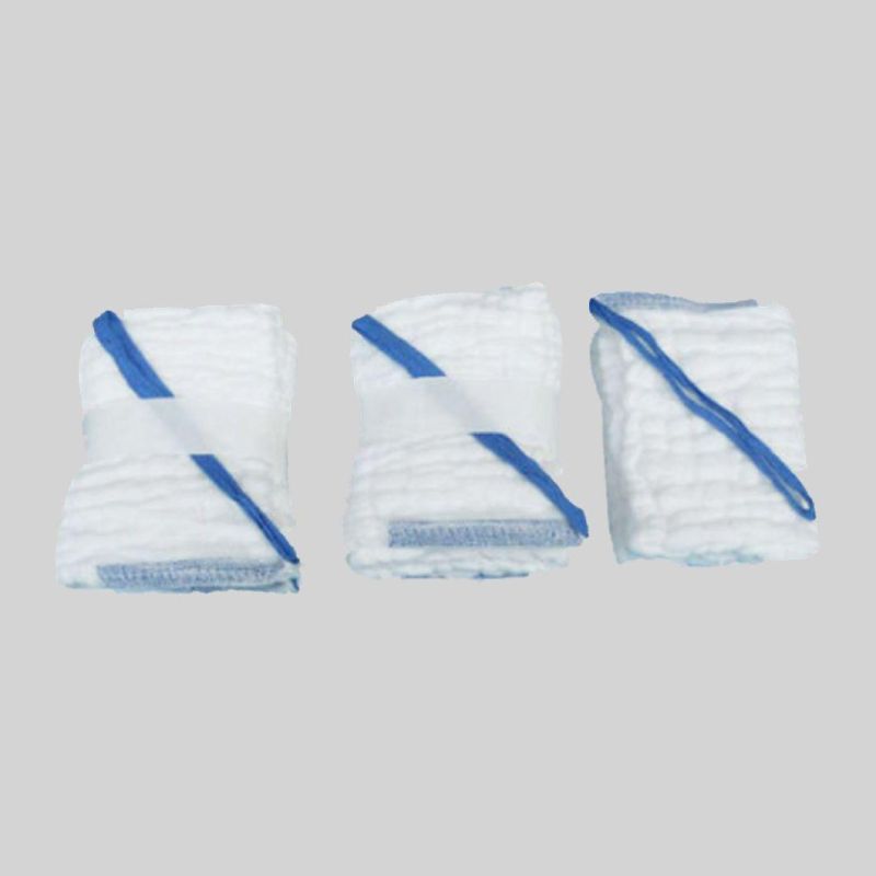 Disposable Medical Sterile Gauze Abdominal Pad 45X45 - 4 Ply, 17 Thread Pre-Washed with X-ray Line Blue with Loop