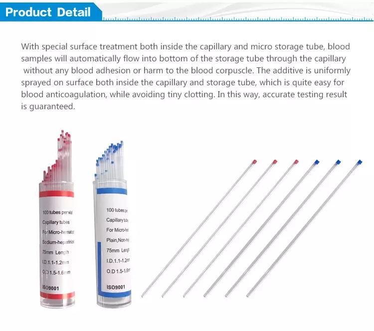 Glass Capillary Tube Blood Collection Disposable Micro Capillary Tube Sodium Heparinized