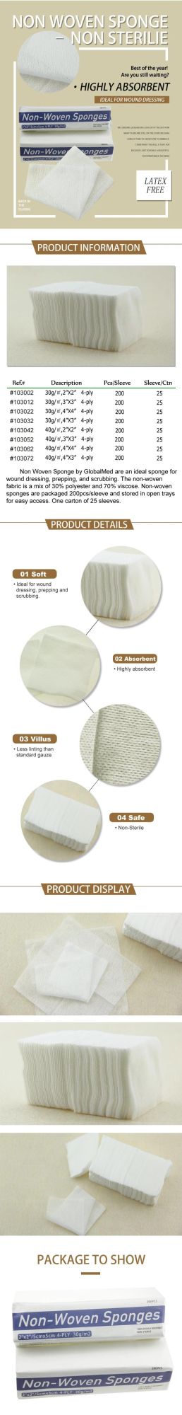 High Quality 100 PCS 4 Ply 2X2 Inch Non Woven Sponges, Non Sterile Dental Gauze Swabs