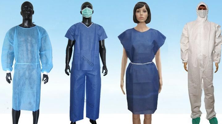 Other Medical Consumables CE & ISO13485 Certificated Isolation Gown 28g Spun-Bonded Polypropylene Blue Gown with 10 Piece Per Pack