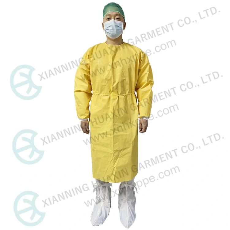 Cg Type Pb3b AAMI Level 4 En13795 Surgical Gown PE Coated SMS Yellow Chemical Resistant Disposable Apron Medical Use Isolation Gown