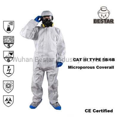 En14126 Standard Medical Industry Construction Paint Spraying Mining Use Type 5b/6b Breathable Microporous Film Coverall Protective Suit