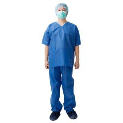Nonwoven Disposable Surgical Clothing Nurse Uniform V Collar SMS Scrub Suit