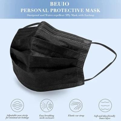 CE En14683 Type Iir 3 Ply Black Earloop Wholesale Face Mask Surgical Face Mask Medical Face Mask