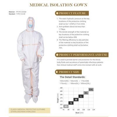 Reliable White Shrink-Resistant Disposable Isolation Suit Protective Gown Clothing