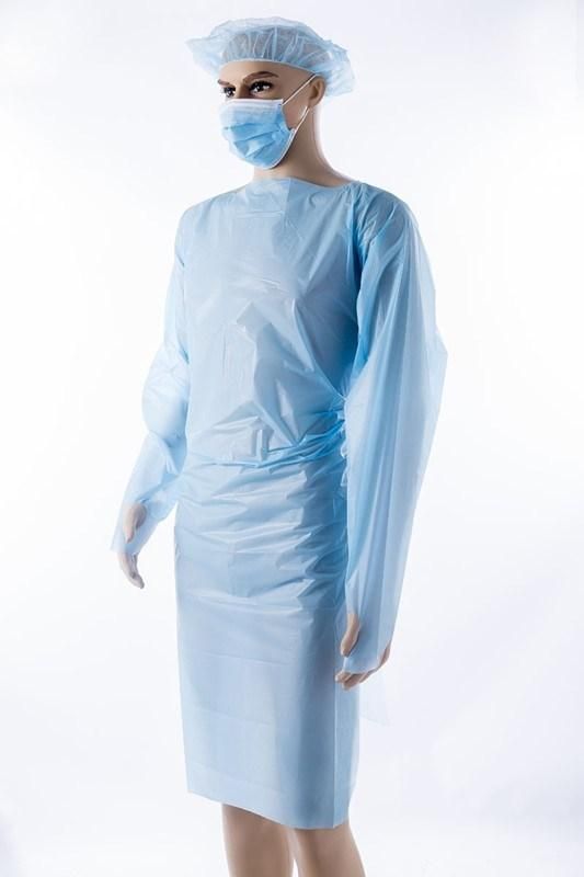 Isolation CPE Gown Apron Thumb Hospital Medical Protective Clothing Medical Disposable with Long Sleeve Blue