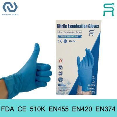 Customizable 510K En455 Powder Free Disposable Nitrile Examination Gloves