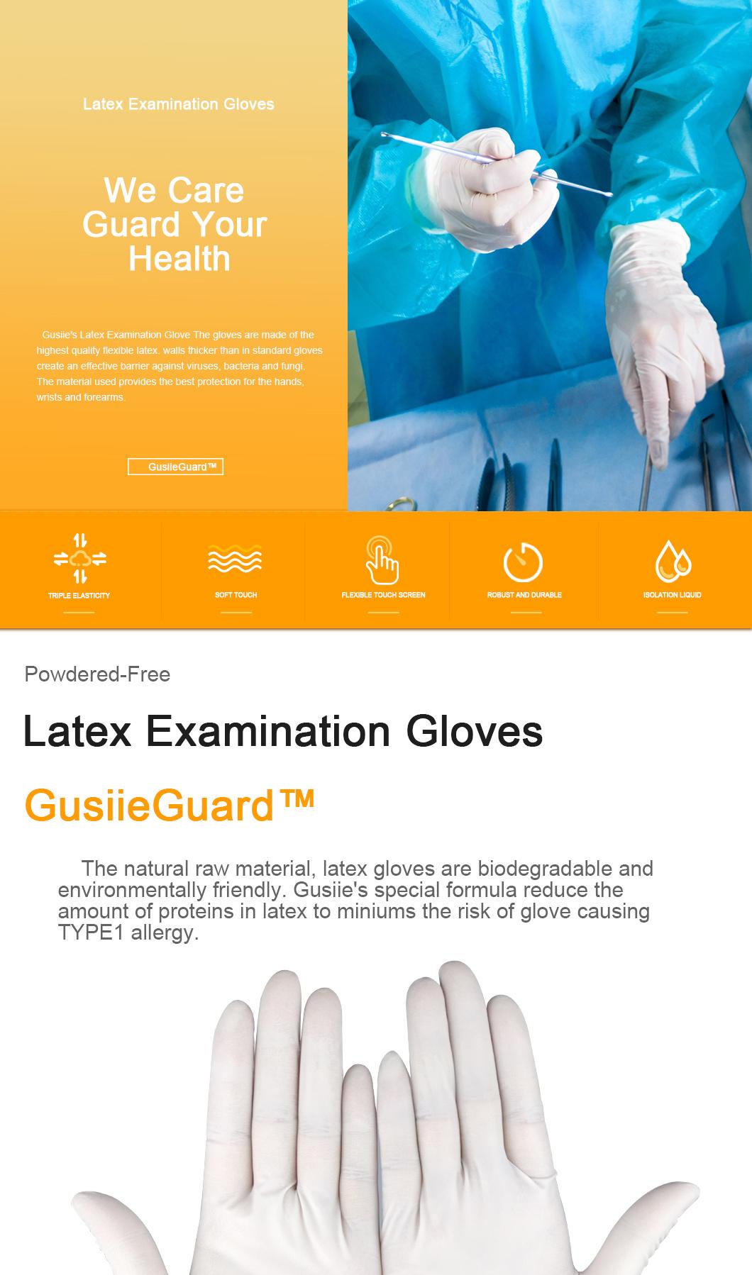 Powder Free Good Scalability Smooth Protective Medical Examination Natural Latex Gloves