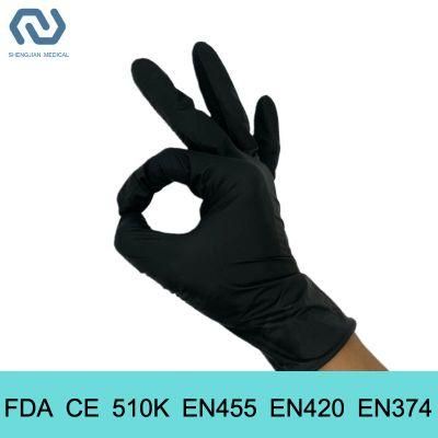 Powder Free 510K En455 Black Color Disposable Nitrile Examination Gloves