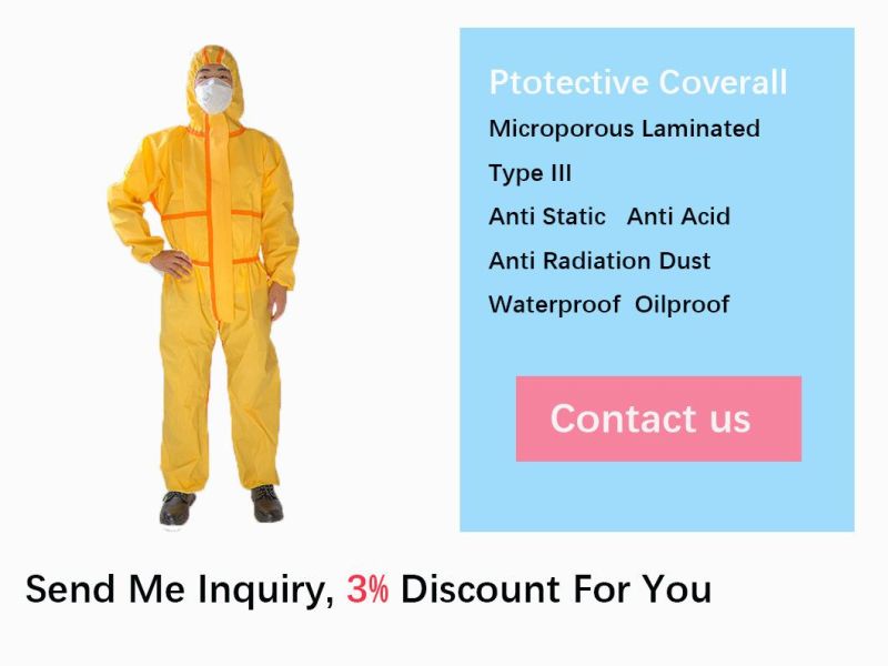 OEM Service PP+PE Overall Yellow Disposable Chemical Protective Coverall