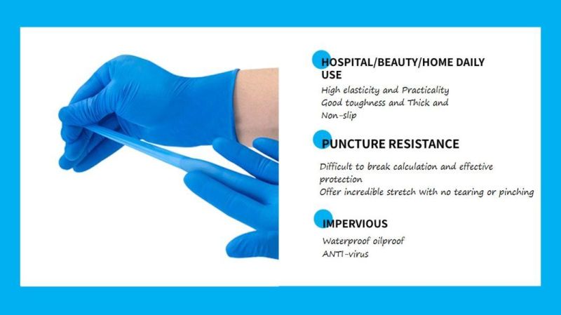 High Quality China Wholesale Blue Disposable Nitrile Examination Gloves for Safety