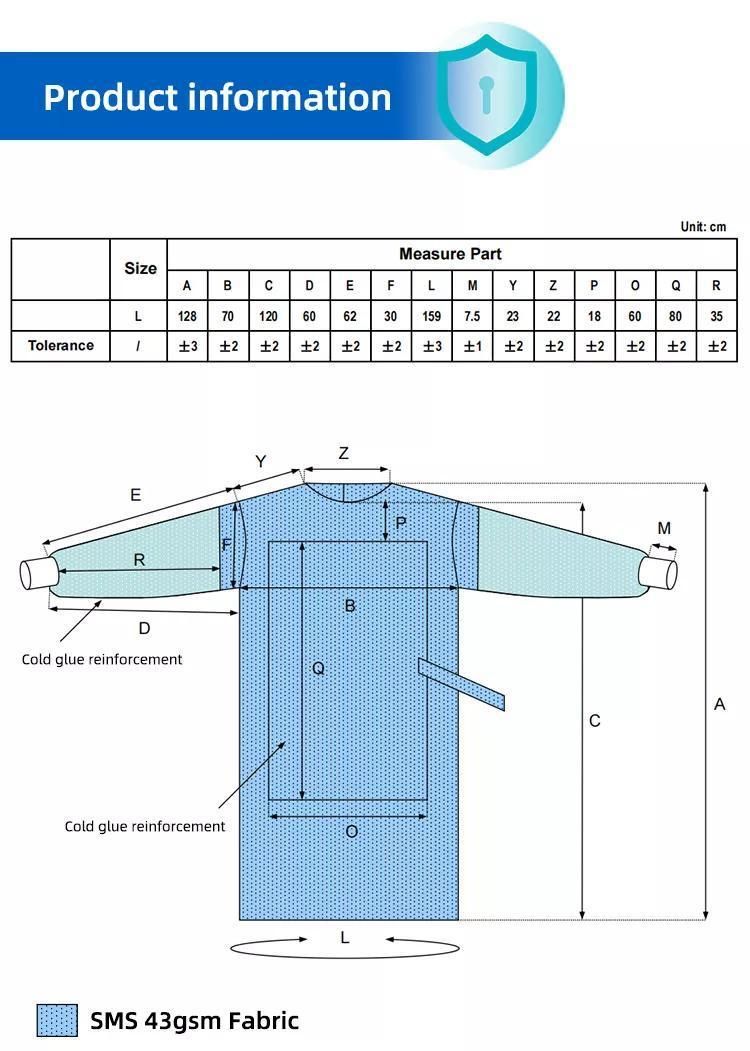 CE FDA Approved Disposable Isolation Gown Patient Gown Antistatic SMS Nonwoven Waterproof Long Sleeve Surgeon Gown Surgical Gown for Hospital