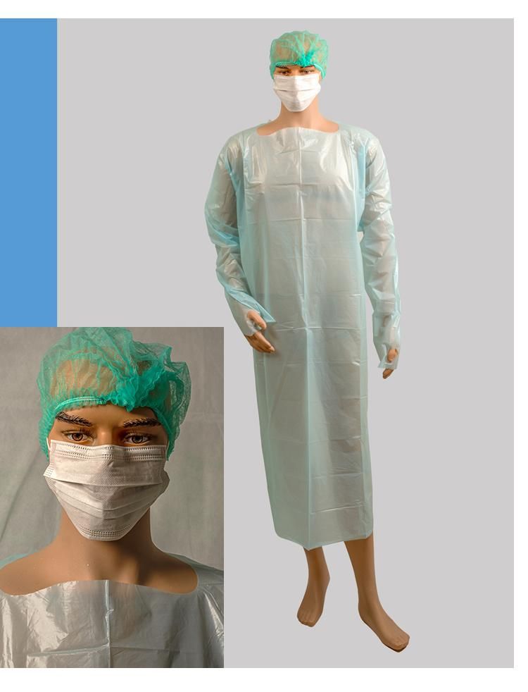 Disposable Isolation CPE Plastic Gown 50gram/PC Factory Direct Sale